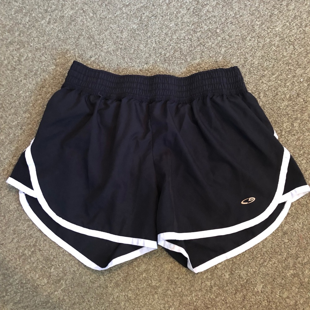 Black and white champion workout/running shorts